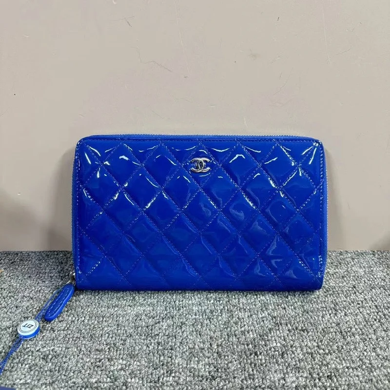 Chanel Matelasse Blue Patent Leather Quilted Wallet Large