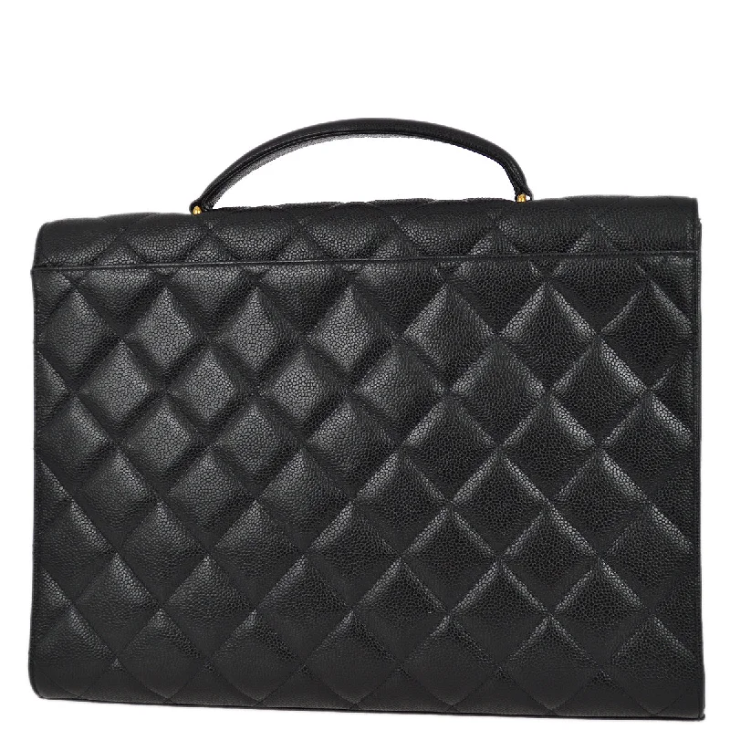 Chanel 1994-1996 Black Caviar Briefcase Business Handbag