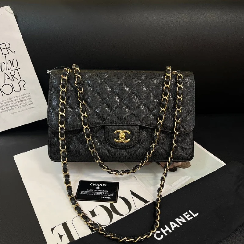 Chanel Jumbo Black Gold Lychee Pattern Bag 30cm