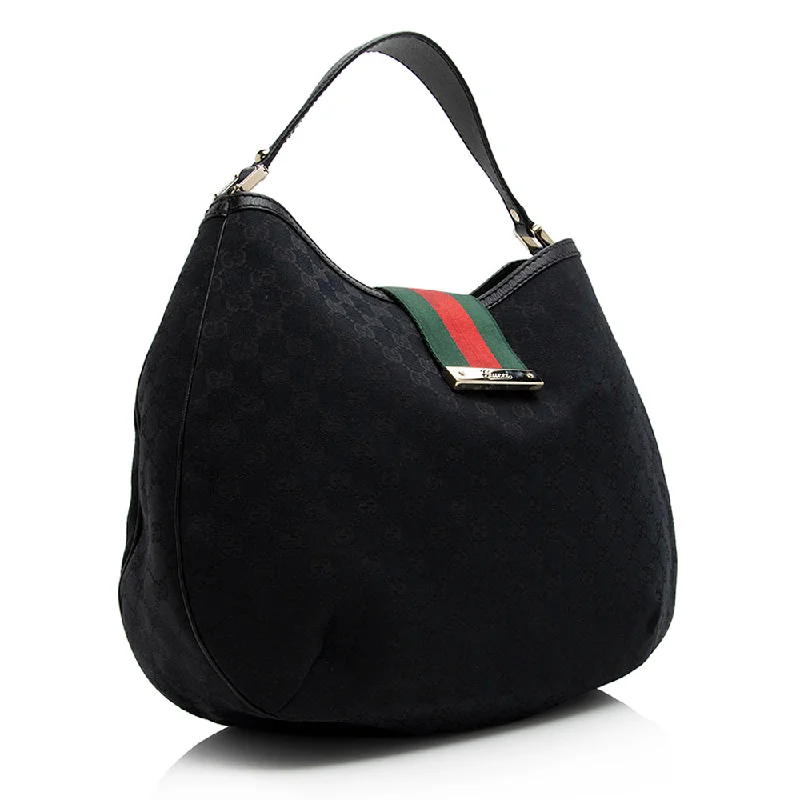 Gucci backpacks for women with a sleek silhouetteGucci GG Canvas New Ladies Web Large Hobo (21483)