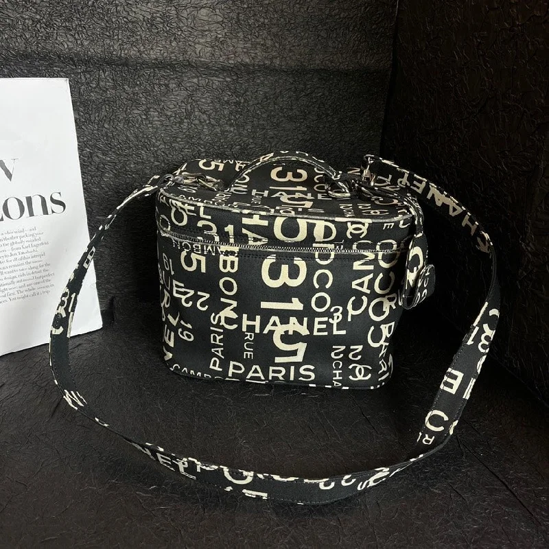 Chanel Black Denim Graffiti Logo Box Bag 23.5cm