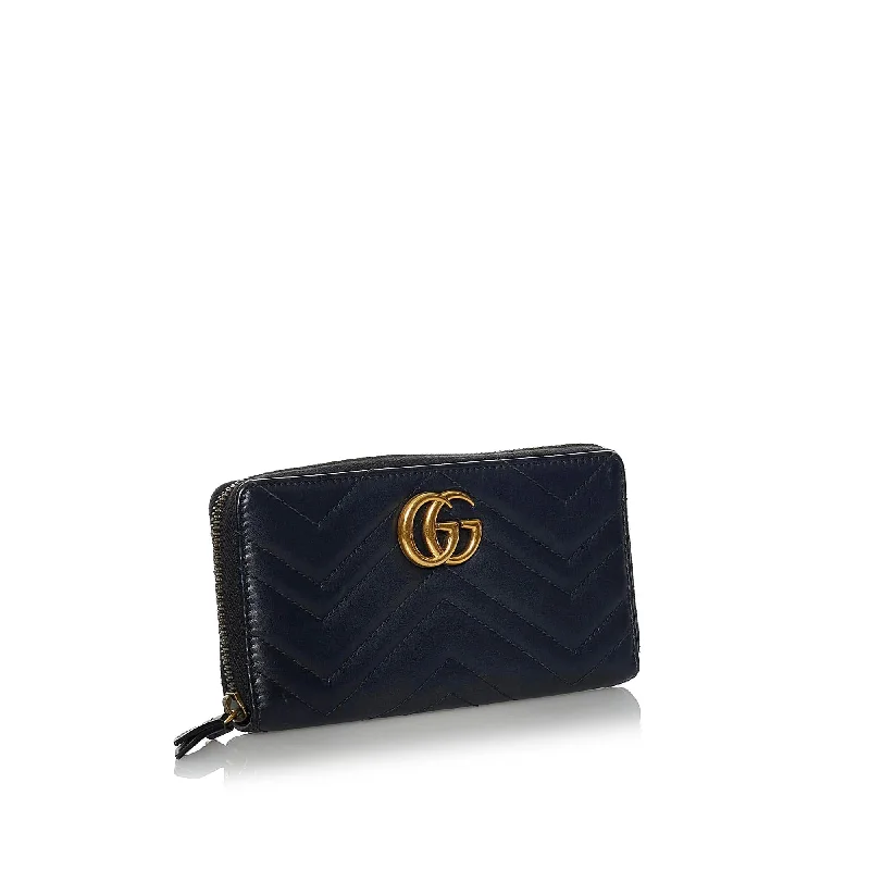 Women Gucci bags with a zippered interior pocketGucci GG Marmont Matelasse Leather Zip Around Wallet (35055)