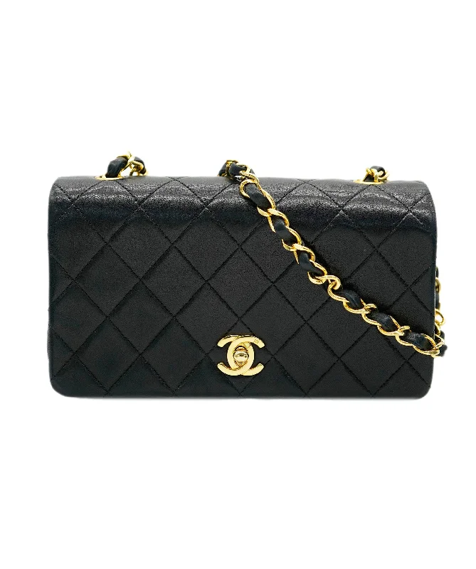 CHANEL VINTAGE MINI FULL FLAP CHAIN SHOULDER BAG BLACK LAMB SKIN DBXS2155