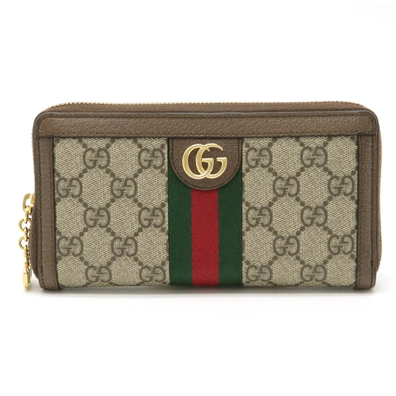 Gucci Marmont bags for women with a snakeskin - effect panelGucci Ophidia GG Supreme Zip Around Round Long Wallet PVC Leather Beige Brown 523154