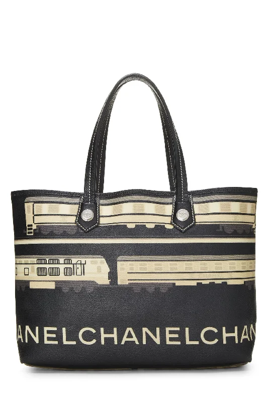 Chanel,  Black & Multicolored Coated Canvas Le Train Tote, Black