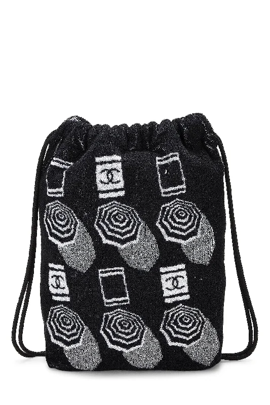 Chanel,  Black Terry Cloth Drawstring Beach Backpack, Black