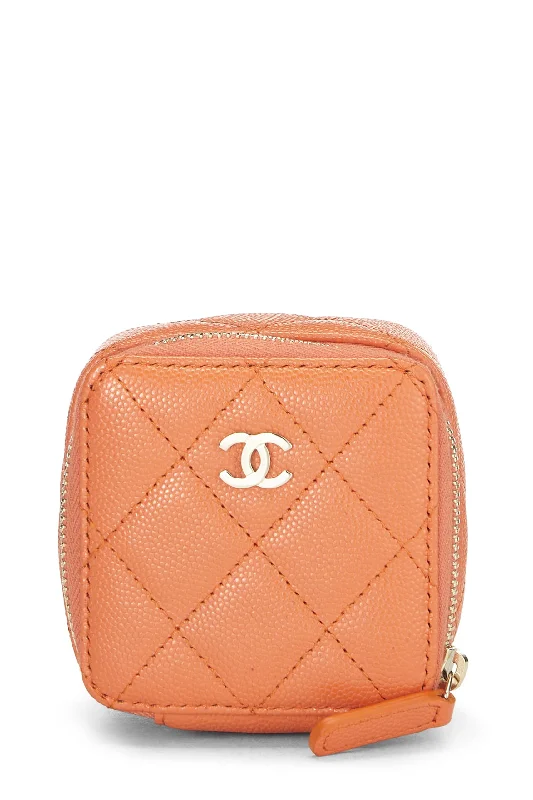 Chanel,  Orange Caviar Jewelry Case Small, Orange