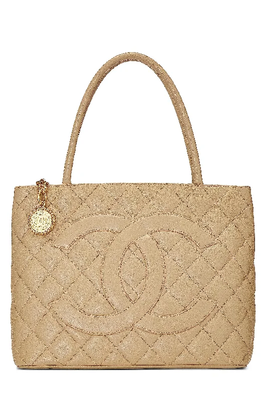 Chanel,  Beige Quilted Caviar Medallion Tote, Beige