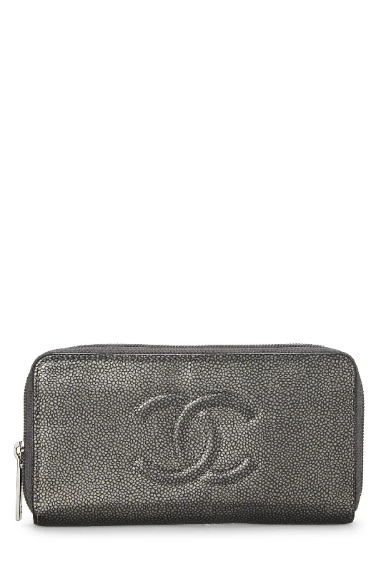 Chanel,  Silver Caviar Timeless 'CC' Wallet, Grey