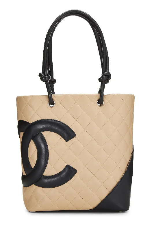 Chanel,  Beige Quilted Calfskin Cambon Ligne Tote Small, Beige